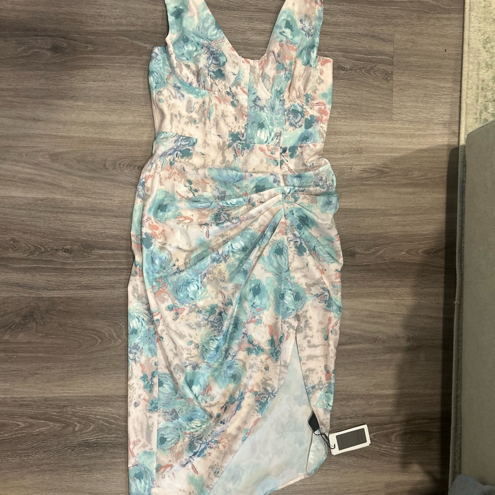 Floral Sleeveless Dress in Blue and Pink